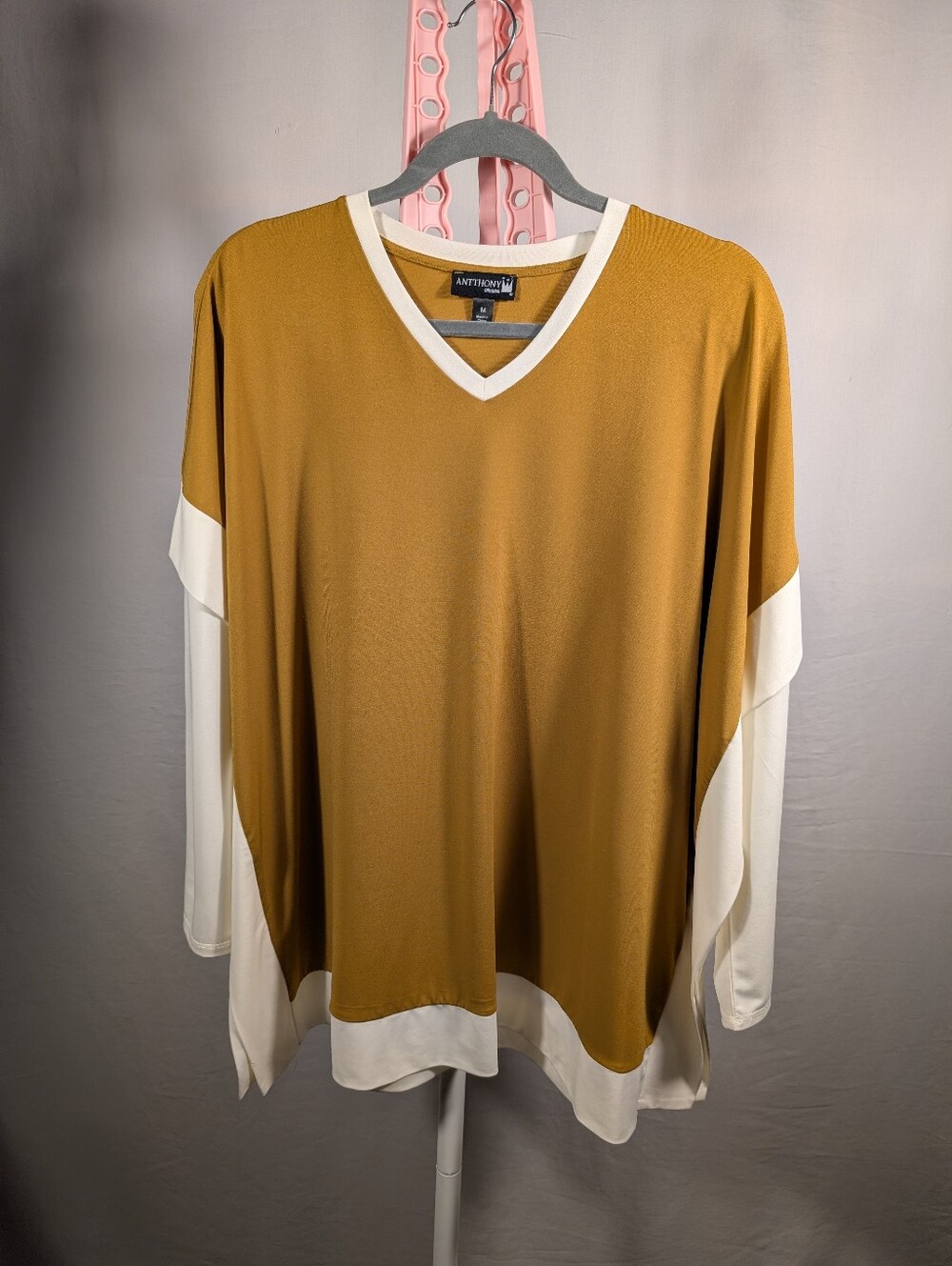 Anthony Original Mustard Ivory Colorblock Dolman Sleeve Tunic Top Medium
